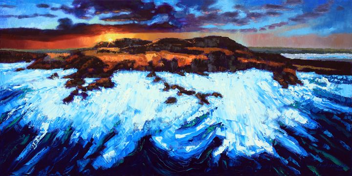 Angry Ocean - Peaceful Sunset - Paintings by John Lautermilch