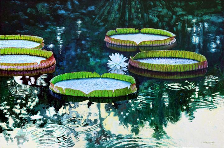 Soft Rain On The Pond - Paintings by John Lautermilch
