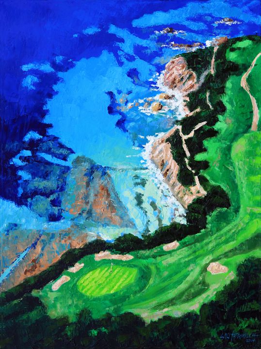 Aerial View of Pebble Beach - Paintings by John Lautermilch