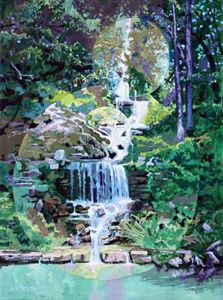 Forest Park Waterfall - Paintings by John Lautermilch