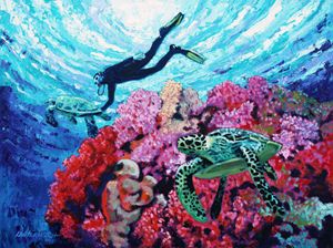 Playing With The Sea Turtles - Paintings by John Lautermilch