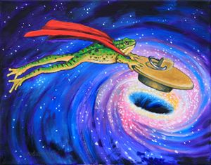 Super Frog Plugging a Black Hole - Paintings by John Lautermilch
