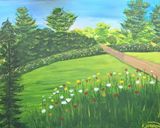 acrylic painting of spring garden
