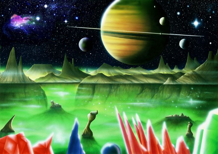 Saturn Moon Pool - Imaginary Art of Gerald Newton