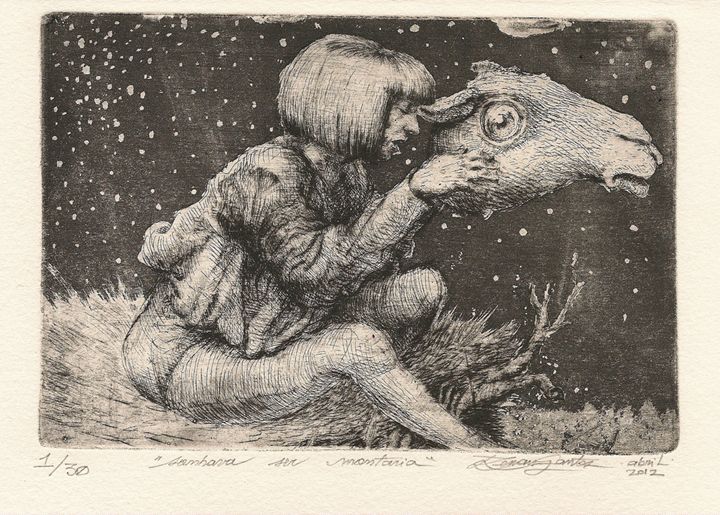 "dreamed of being a someone else" Renan Santos Etching, drypoint and