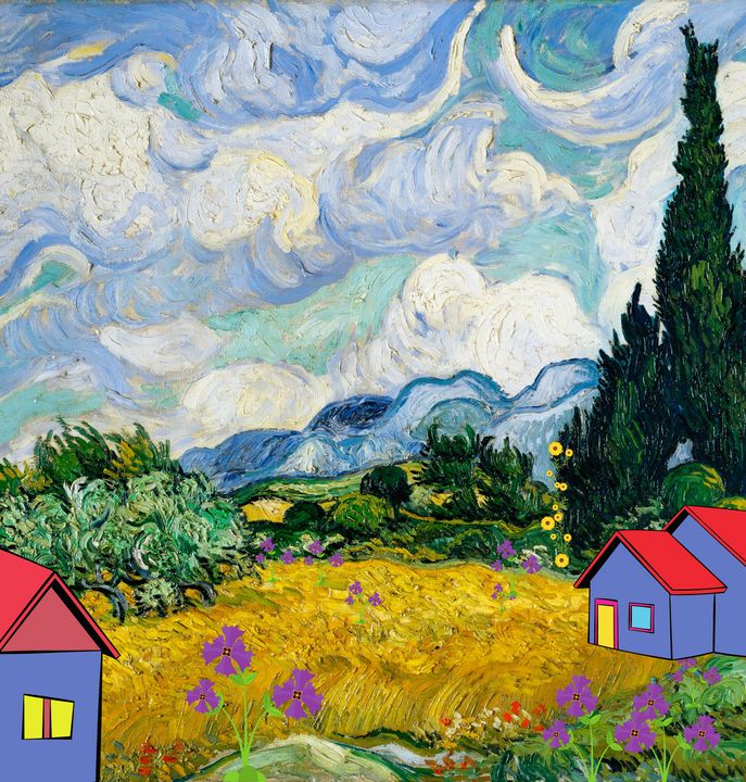 Wheat Fields with Cypress Cottages - Art4u2
