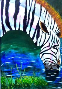 Zebra at Watering Hole - Deco Studio Arts