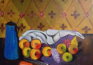Blue Vase and Fruit