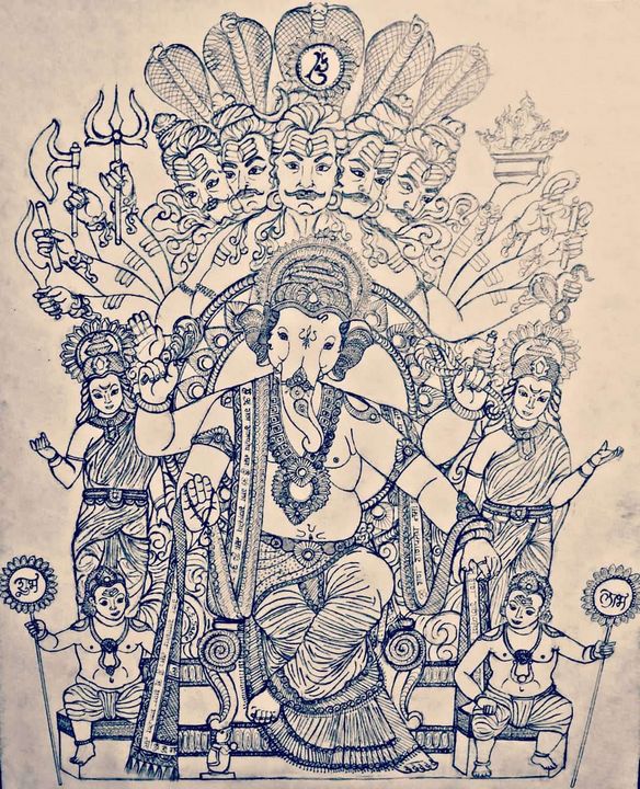 chinchpokli cha chintamani drawing | chintamani Ganpati Face drawing | Art  duniya | Bhargav Waghela - YouTube