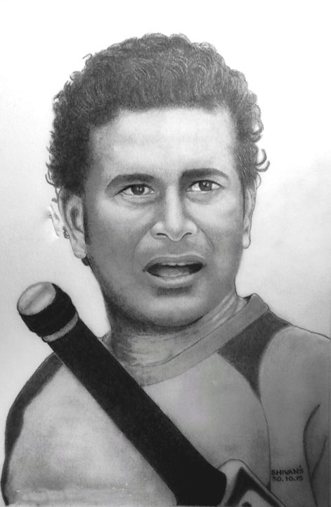 Natural Indian Cricketer Sachin Tendulkar Pencil Sketch