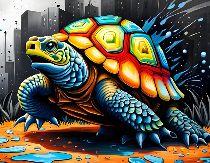 Abstract neon paint splash art turtle animal