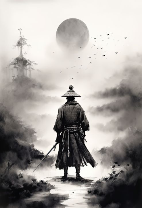 Lone Samurai Facing The Storm - Salander Studio - Drawings 