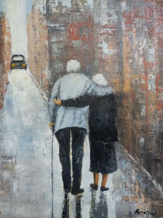 Elderly couple walking Maria Karalyos Paintings Prints