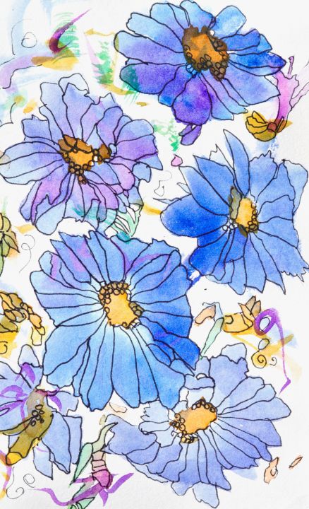 Bursting Blue Flowers -impressionism - Donoghue Design- Wall Art