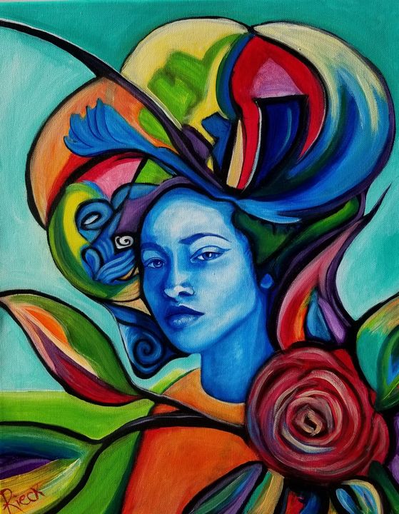 Lady in Blue with Red Rose - KDeniseArt - Paintings & Prints, People ...