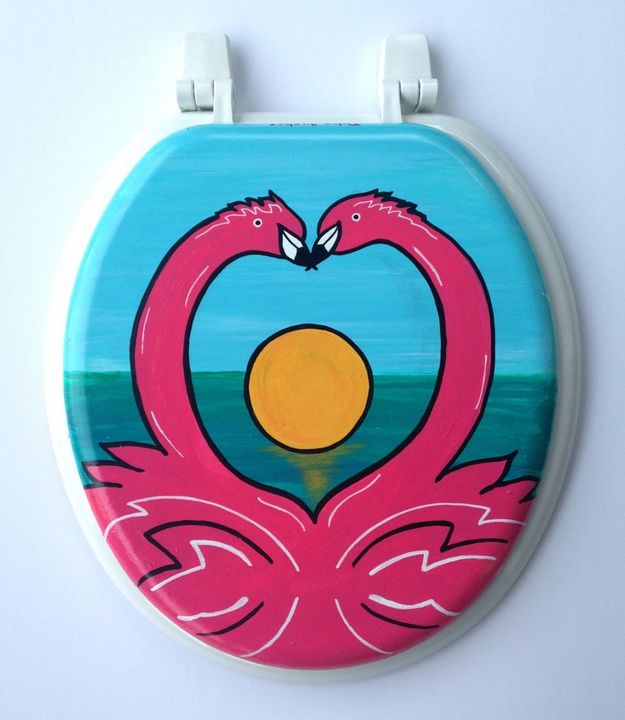 Flamingos In Love Toilet Seat - Debbie Is Adopted
