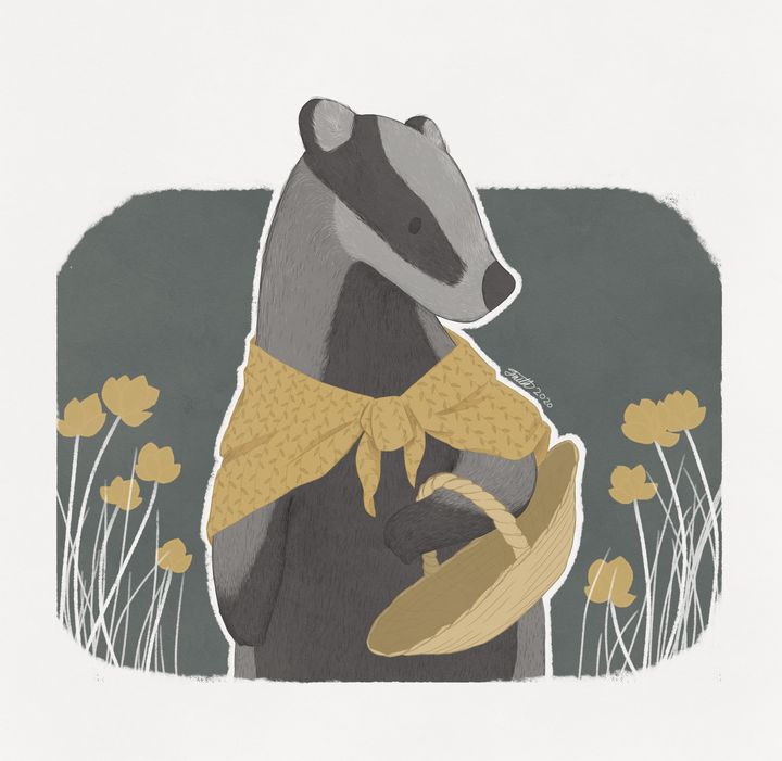 Badger in the Daffodils - SketchingWithSmeagol