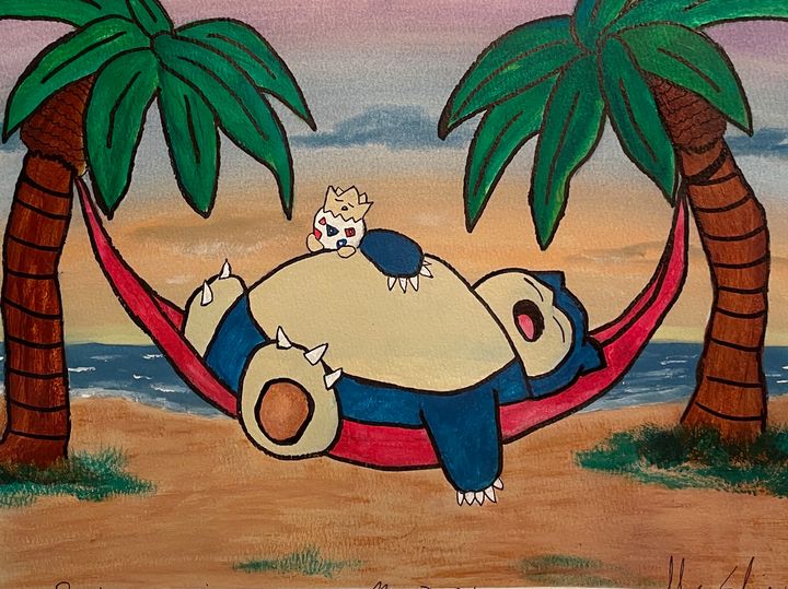 Snorlax and Togepi Napping Joshua Elias Art Paintings