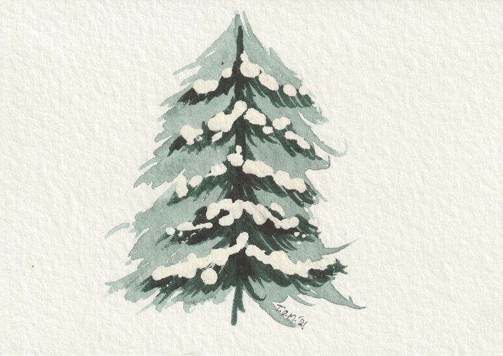 Snowy Tree II - Watercolours by Tom