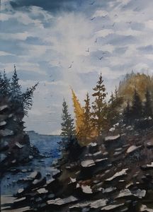 Tipping Trees Watercolor by David K