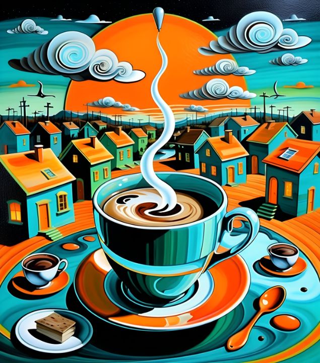 Aqua Coffee Time - ELGNART - Paintings & Prints, Food & Beverage