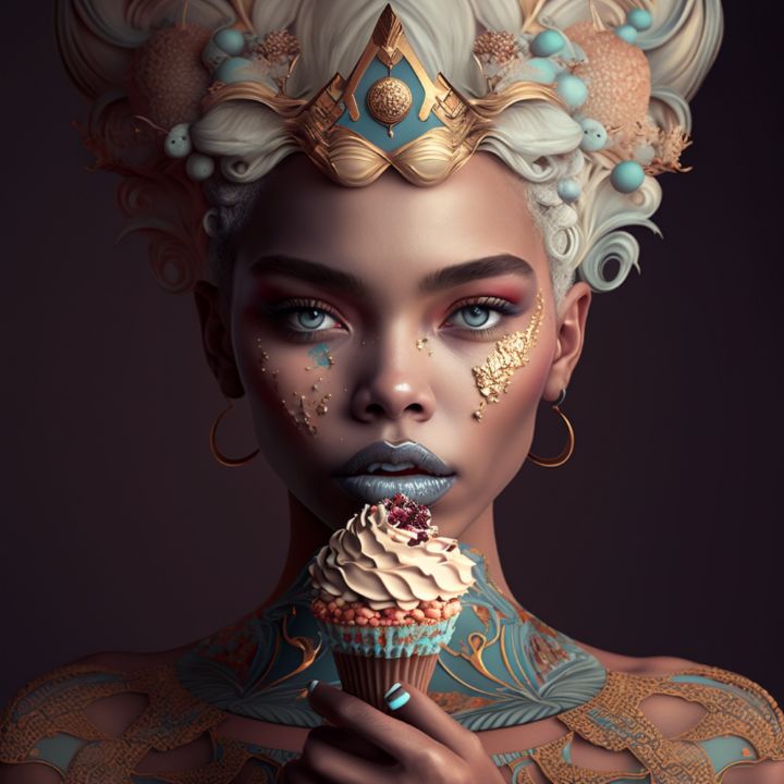 Lady with cupcake las digital art food beverage dessert candy