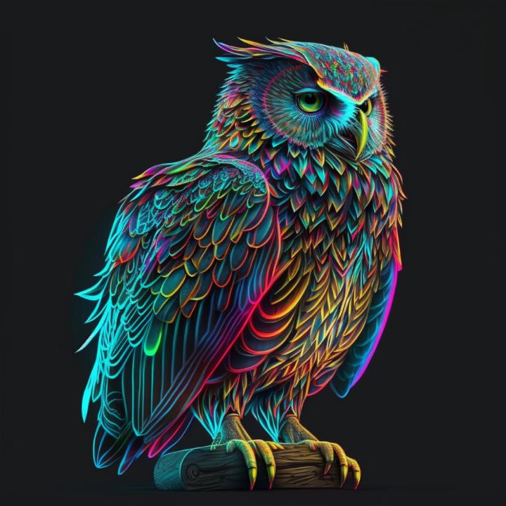 Neon owl LAS Digital Art & AI, Animals, Birds, & Fish, Other