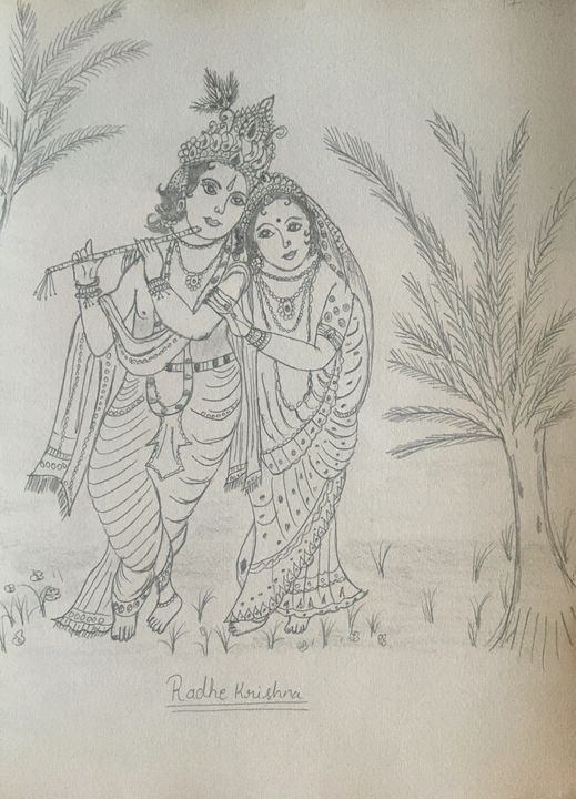 Rangoli god & God's Wall Sticker Krishna Sketch Modern Art 93