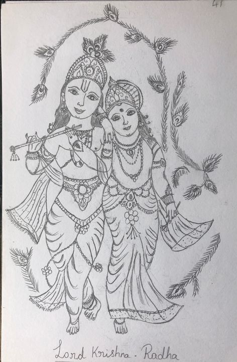 Radhe Krishna  Roopas Pencil Sketches  Drawings  Illustration  Religion Philosophy  Astrology Hinduism  ArtPal