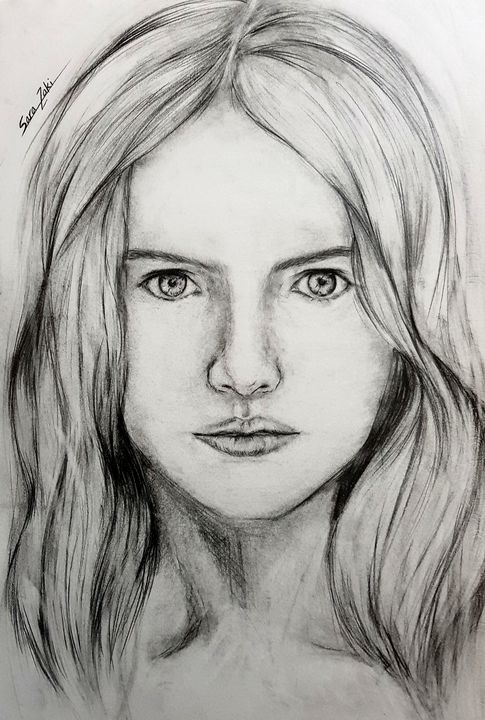 Side face drawing, Female face drawing, Face drawing