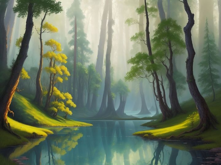 Secret Lake Amidst the Misty Forest - Monad Nomad - Digital Art, Landscapes  & Nature, Lakes & Ponds - ArtPal