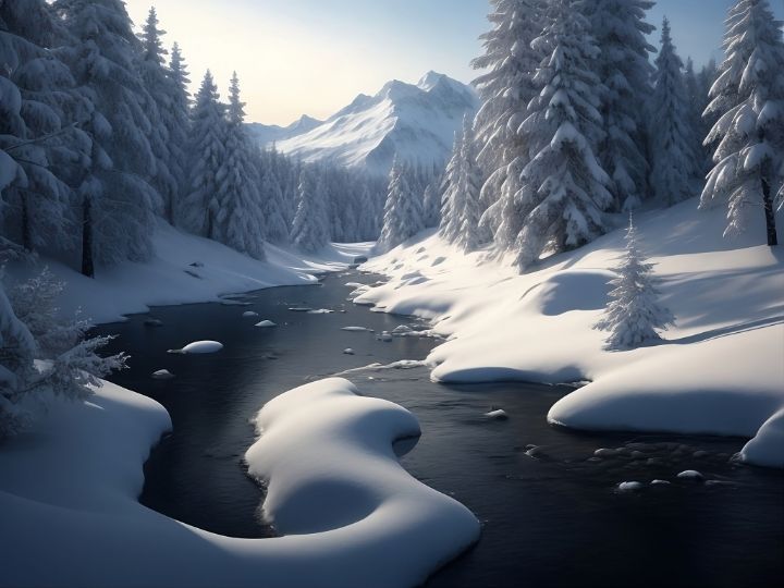 Snowy Forest at starry Winter night Online Zoom Background