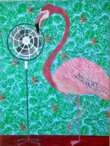 Flamingo with a Standing Fan - Sharon Paley