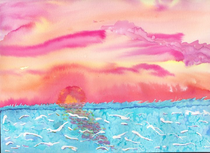 PINK SUNSET / ACRYLIC LANDSCAPE PAINTING / How To Paint For
