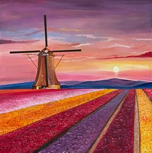 Windmill and Flower Field