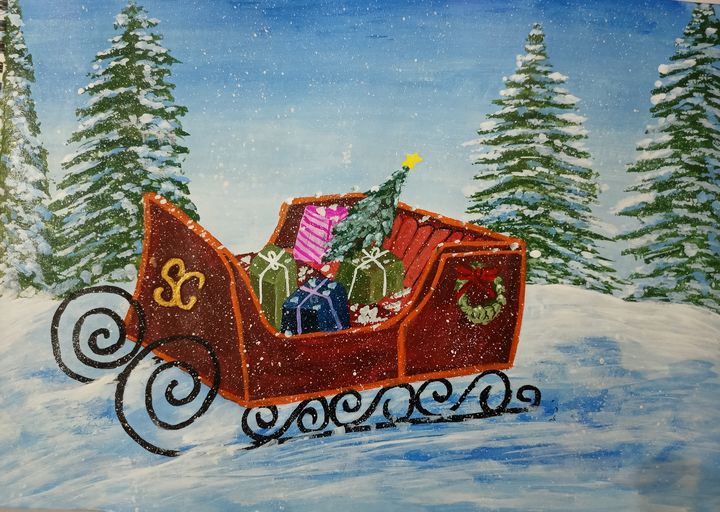 Santa Sleigh Painting Natasha Agrawal Paintings Prints