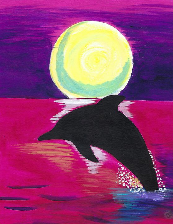 Pink Sunset With Dolphin - Adrika's Gallery