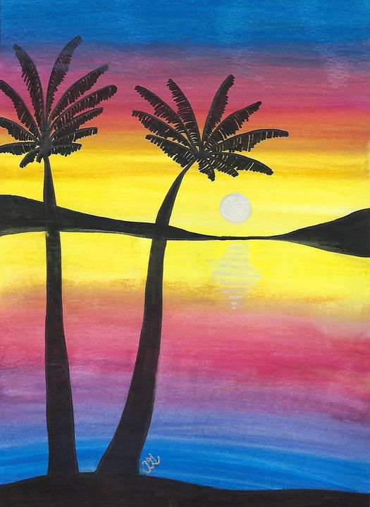 Palm Trees with Sunset - Adrika's Gallery