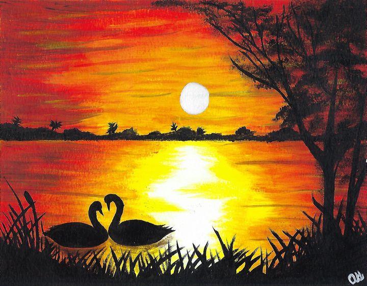 Sunset with Swans in Love - Adrika's Gallery
