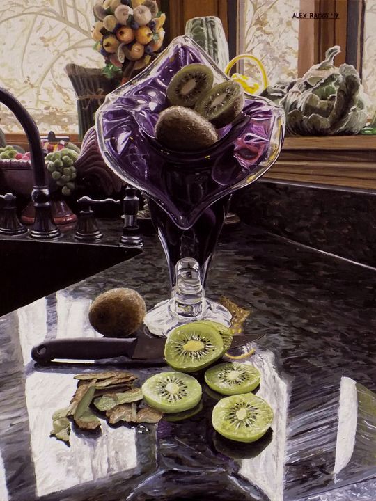Purple Glass Vase with Kiwis - Alex Ramos