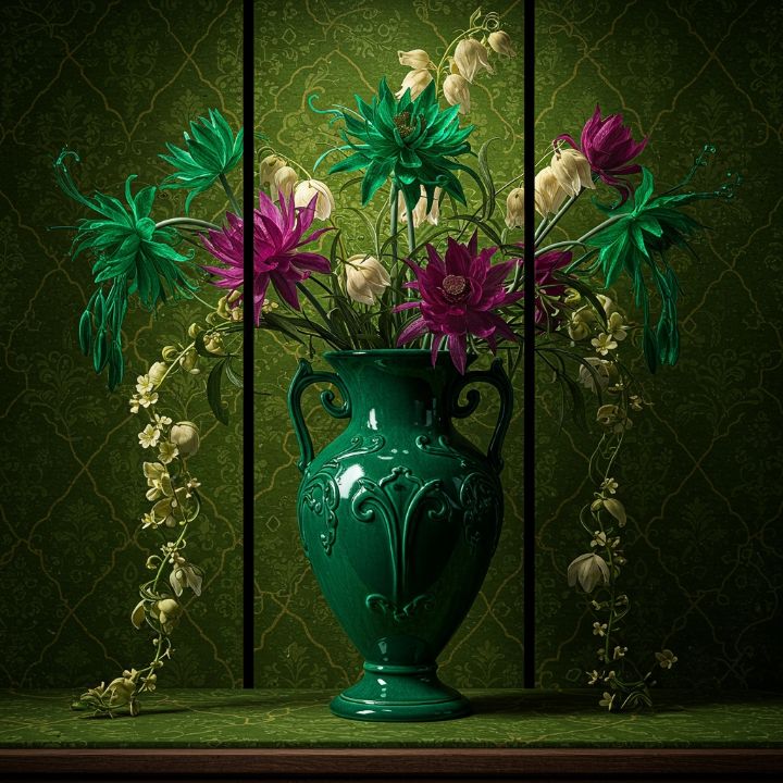 Eternal Garden: A Jade-Green Vase - Lanndscape and Flowers, digital art ...