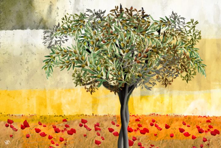 Olive tree with poppies - Nikos Kon