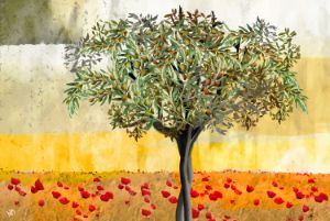 Olive tree with poppies - Nikos Kon