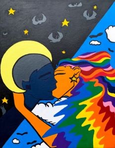 Sun Goddess and the Moon Man Kissing - Art by Kemi