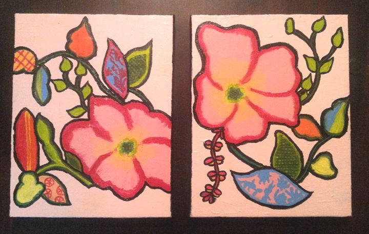 PAIR OF CHILDREN'S ABSTRACT FLORAL - ArtbyDanusha