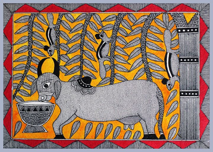 madhubani painting of cow