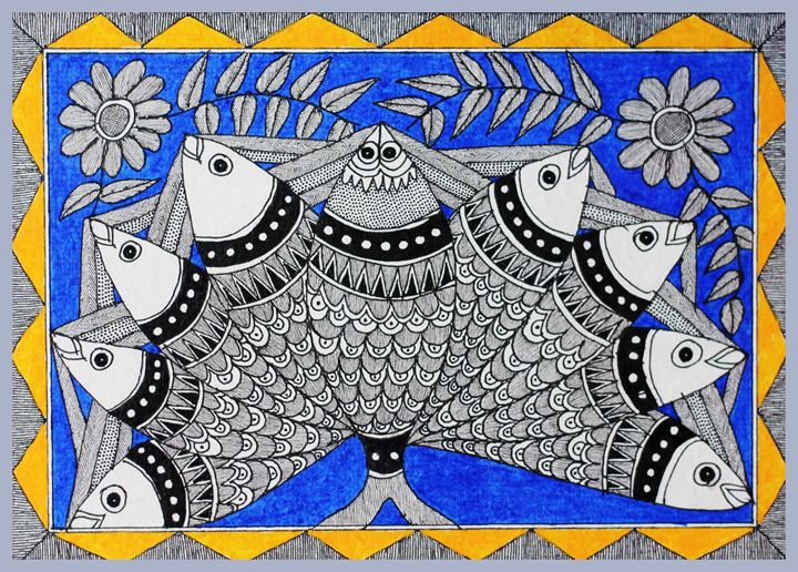 FISH FOR GOOD LUCK - MADHUBANI PAINTINGS - Paintings & Prints, Religion ...