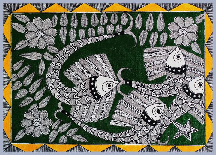 FISH FOR GOOD LUCK - MADHUBANI PAINTINGS - Paintings & Prints, Religion ...