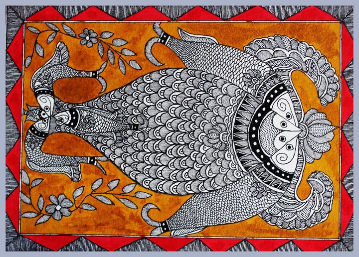 FISH FOR GOOD LUCK - MADHUBANI PAINTINGS - Paintings & Prints, Religion ...