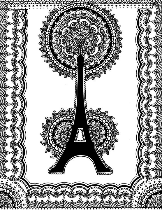 Eiffel Tower Black and White - Henna by Hilary